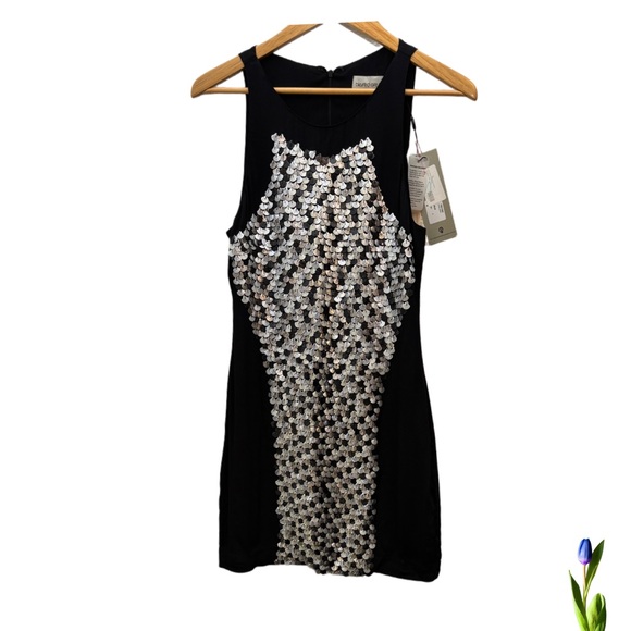 Blessed Are The Meek Dress Black Silver scallop Sequin Sparkly Cocktail - Picture 1 of 4